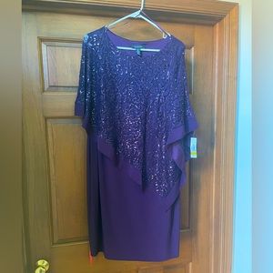 Women's Draped Sequin Lace Poncho Party Dress - Cocktail Dress Plum